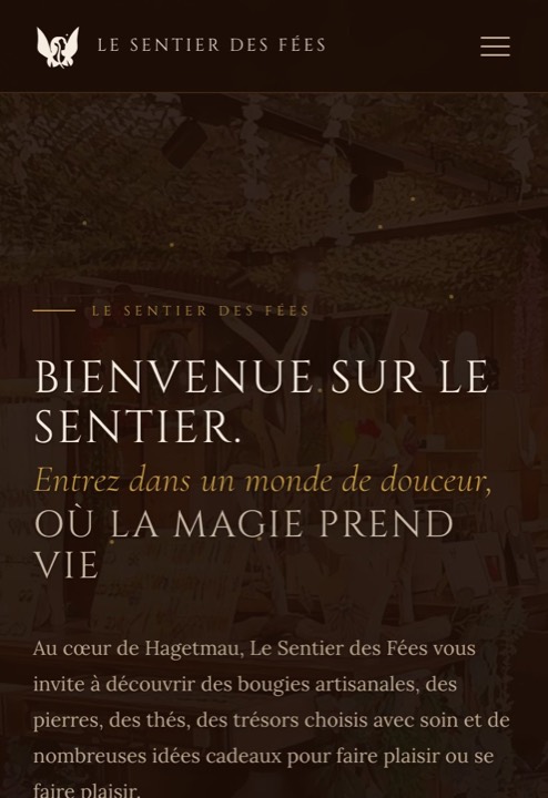 Page d'accueil du site Le Sentier des Fées sur mobile